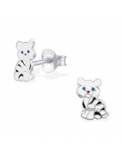 Boucle d'oreille petit tigre blanc en argent 925