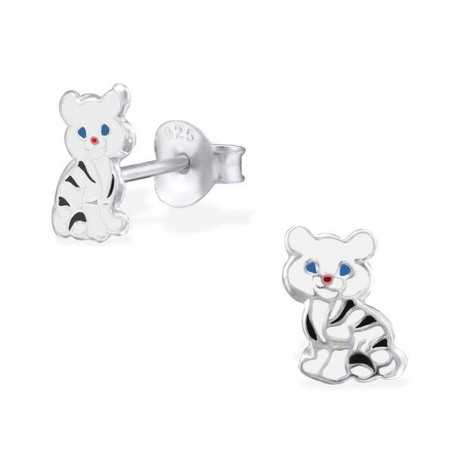 Boucle d'oreille petit tigre blanc en argent 925