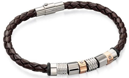 Mon-bijou - D4544 - Bracelets chic cuir plaqué Or rose en acier inoxydable