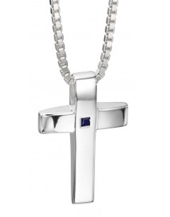 Mon-bijou - D4130 - Collier croix et saphir en argent 925/1000