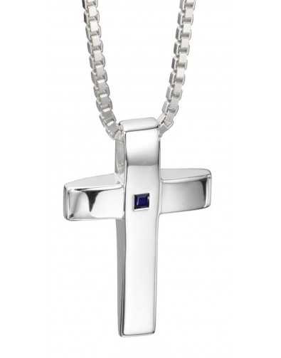 Collier croix et saphir en argent 925