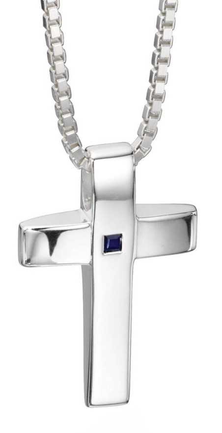 Mon-bijou - D4130 - Collier croix et saphir en argent 925/1000