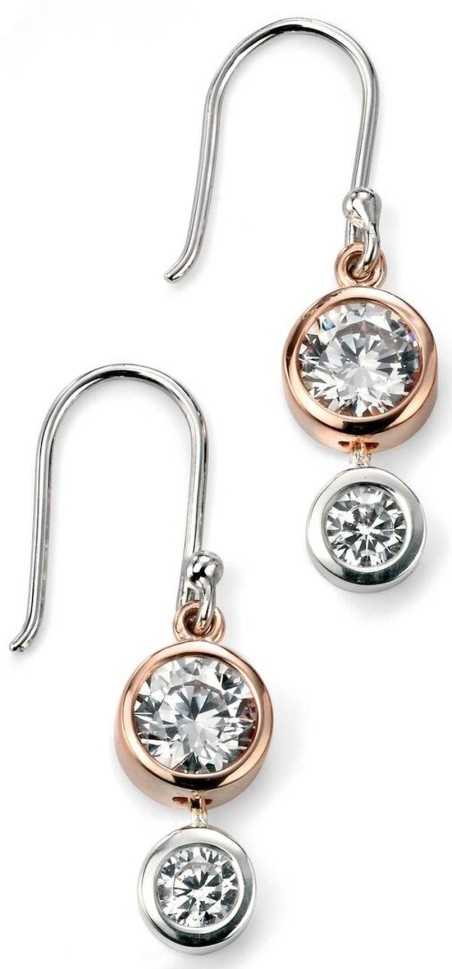 Mon-bijou - D4917 - Boucle d'oreille chic plaqué Or rose zirconium en argent 925/1000