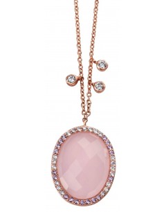 Mon-bijou - D3916 - Collier tendance plaqué Or rose et quartz rose, zirconium en argent 925/1000