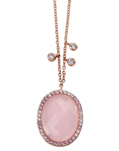 Mon-bijou - D3916 - Collier tendance plaqué Or rose et quartz rose, zirconium en argent 925/1000