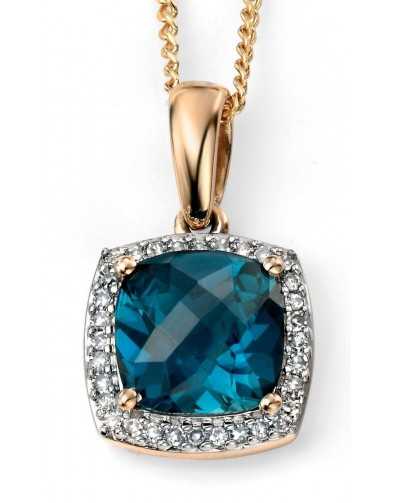 Collier topaze bleu et diamant en Or 375