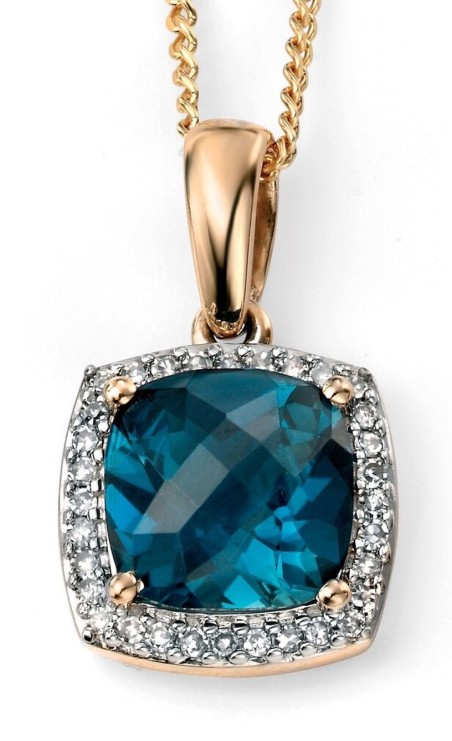 Mon-bijou - D964c - Superbe collier topaze bleu et diamant en Or 375/1000