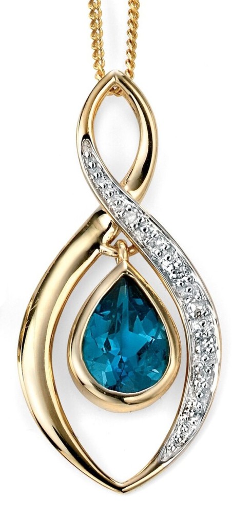 Mon-bijou - D991c - Jolie collier topaze bleu et diamant en Or 375/1000