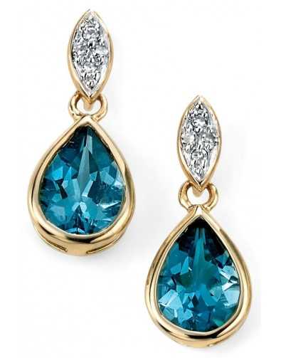 Boucle d'oreille tendance topaze bleu et diamant en or 375