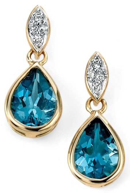 Mon-bijou - D2020a - Boucle d'oreille tendance topaze bleu et diamant en Or 375/1000