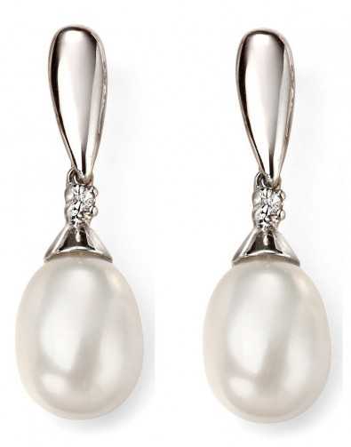 Boucle d'oreille perle et diamant en or blanc 375