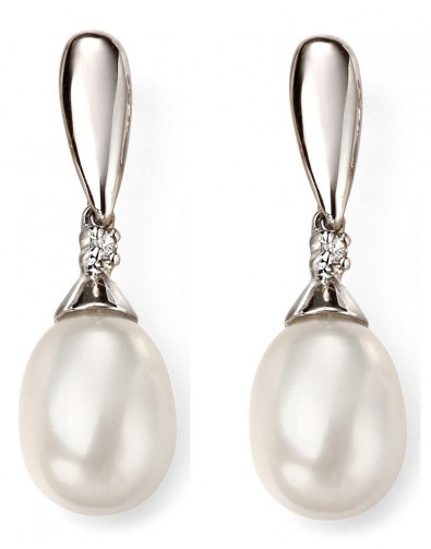 Mon-bijou - D2075 - Boucle d'oreille perle et diamant en Or blanc 375/1000