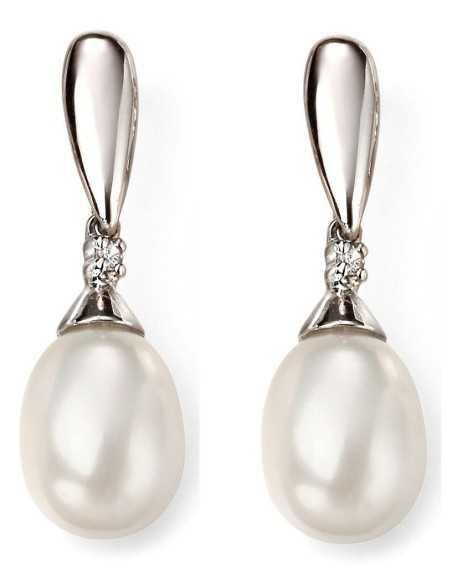 Mon-bijou - D2075 - Boucle d'oreille perle et diamant en Or blanc 375/1000