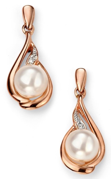 Mon-bijou - D2078 - Boucle d'oreille perle et diamant en Or rose 375/1000
