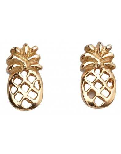 Boucle d'oreille ananas doré en argent 925