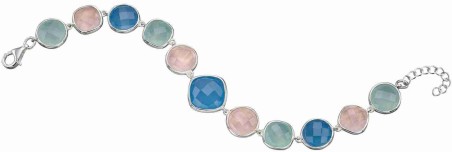 Mon-bijou - D5149 - Bracelet chic calcédoine bleue et quartz rose en argent 925/1000