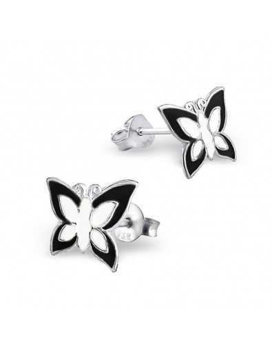 Boucle d'oreille papillon noir et blanc en argent 925