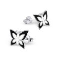 Boucle d'oreille papillon noir et blanc en argent 925