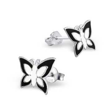 Boucle d'oreille papillon noir et blanc en argent 925