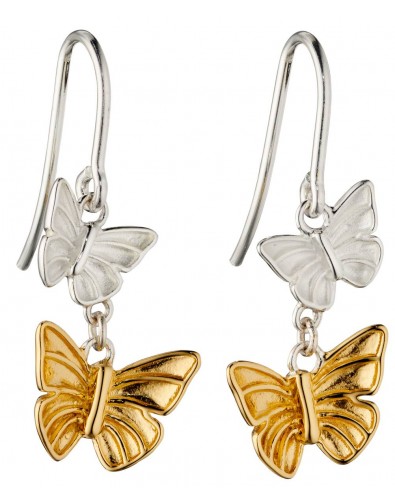 Mon-bijou - D5844 - Boucle d'oreille papillons plaqué or en argent 925/1000