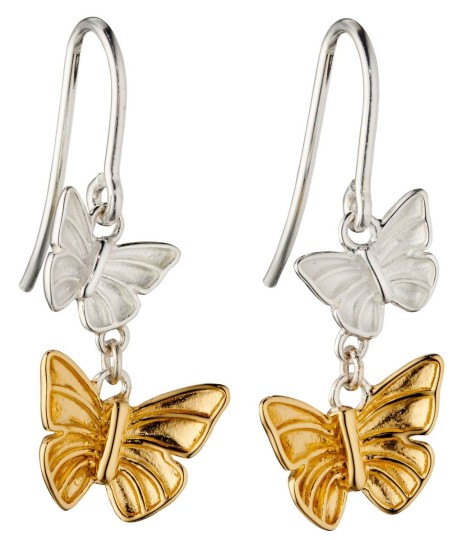 Mon-bijou - D5844 - Boucle d'oreille papillons plaqué or en argent 925/1000