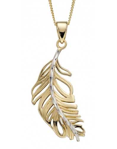 Collier plume d'or et or blanc 375