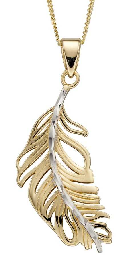 Collier plume d'or et or blanc 375