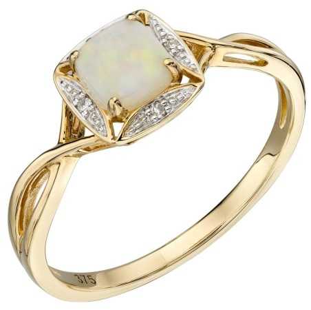 Mon-bijou - D569 - Bague opale et diamant en or 375/1000