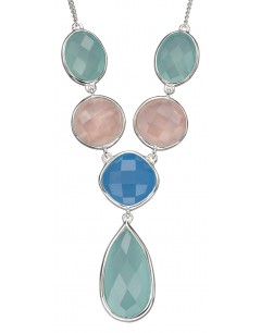 Mon-bijou - D4296 - Collier quartz rose et bleu turquoise en argent 925/1000