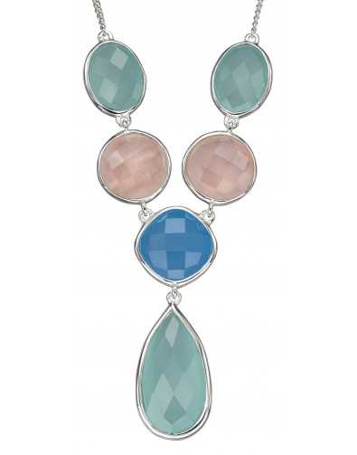 Collier quartz rose et bleu turquoise en argent 925