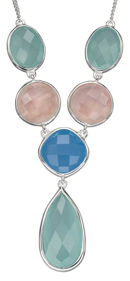 Collier quartz rose et bleu turquoise en argent 925