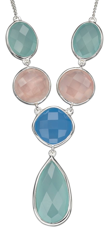 Mon-bijou - D4296 - Collier quartz rose et bleu turquoise en argent 925/1000
