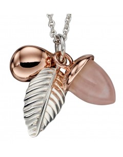 Mon-bijou - D4300 - Collier noisette quartz rose et feuille plaqué or rose en argent 925/1000