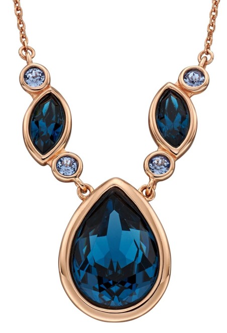 Mon-bijou - D4367 - Collier plaqué or rose et cristal bleu en argent 925/1000