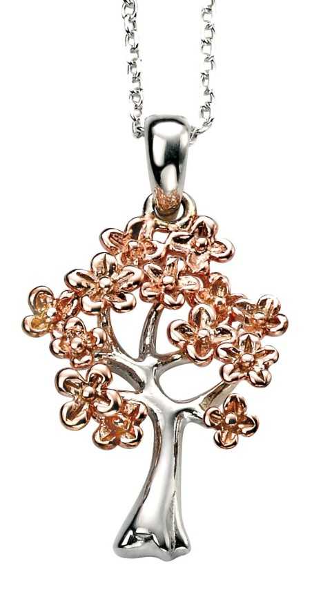 Collier arbre de vie plaqué or rose en argent 925