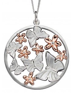 Mon-bijou - D4701 - Collier papillons et fleurs plaqué or rose en argent 925/1000