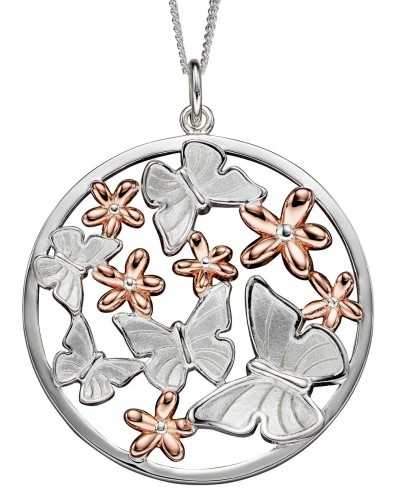 Collier papillons et fleurs plaqué or rose en argent 925