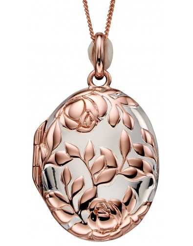 Collier pendentif photo motif fleur plaqué or rose en argent 925