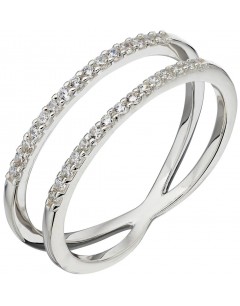 Mon-bijou - D3681 - Bague double anneaux zirconia en argent 925/1000