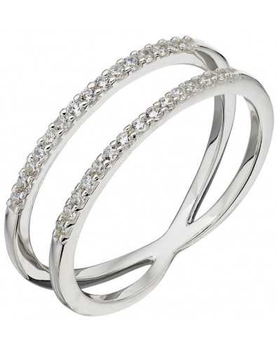 Bague double anneaux zirconium en argent 925