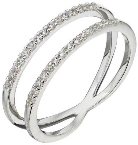 Mon-bijou - D3681 - Bague double anneaux zirconia en argent 925/1000