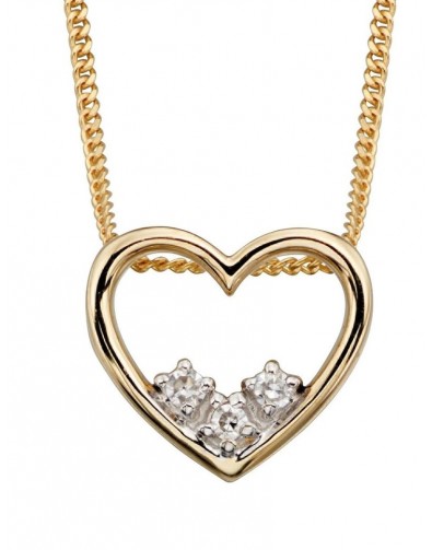 Mon-bijou - D2070c - Collier coeur avec 3 petits diamants en Or 375/1000
