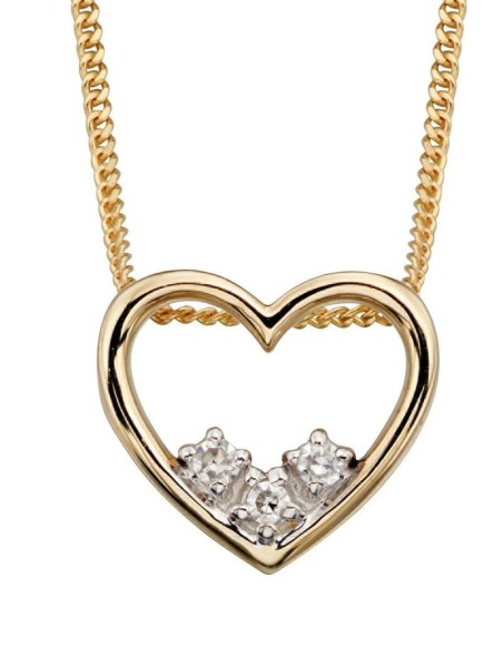 Mon-bijou - D2070c - Collier coeur avec 3 petits diamants en Or 375/1000