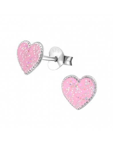 Boucle d'oreille cœur rose en argent 925