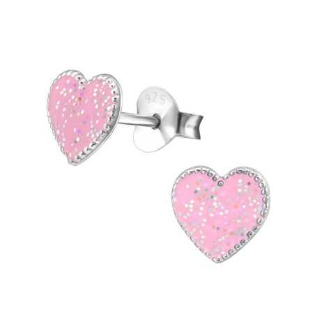 Boucle d'oreille cœur rose en argent 925