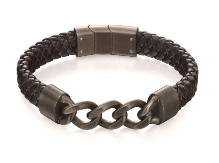 Mon-bijou - D4999 - Bracelet original acier inoxydable en cuir