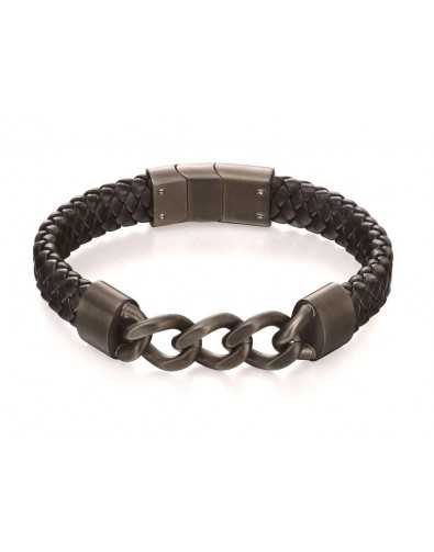 Bracelet tendance acier inoxydable en cuir de vachette véritable