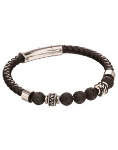 Mon-bijou - D5097 - Bracelet original cuir en acier inoxydable