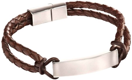 Mon-bijou - D5122 - Bracelet original cuir en acier inoxydable