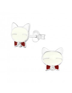 Mon-bijou - H31355 - Boucle d'oreille chat en argent 925/1000